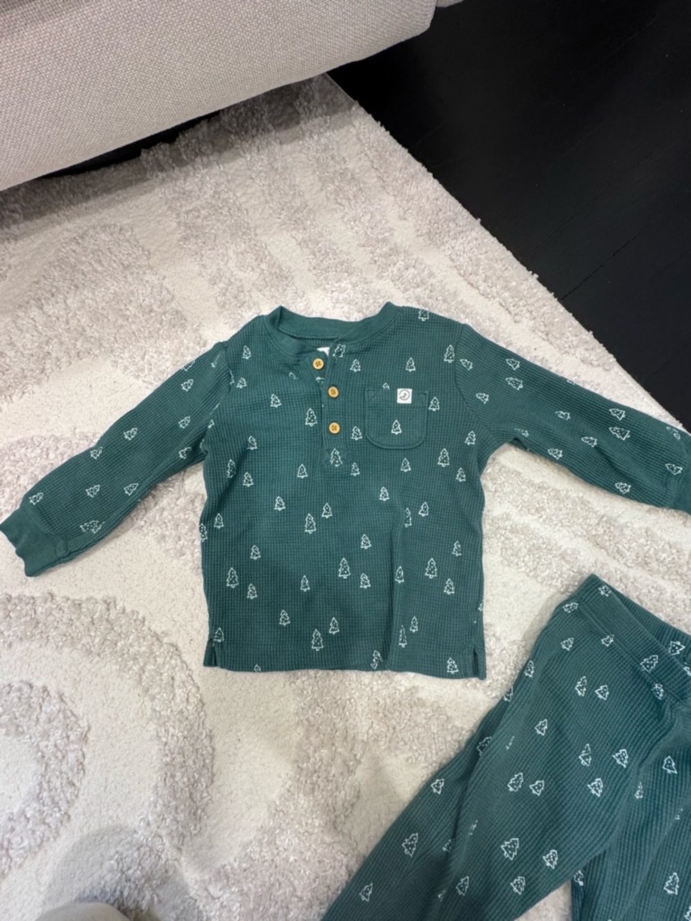 Carter's Teal Green Thermal Pajama Set with White Tree Print